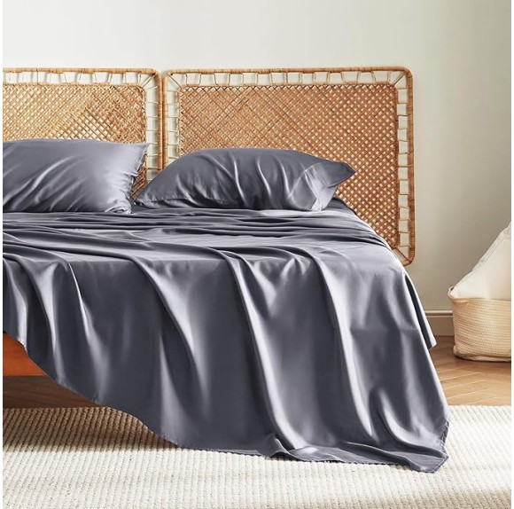 Queen Sheet Set, Cooling Sheets for Queen Size Bed Set, Rayon Derived from Bamboo, Breathable & Soft Deep Pocket Up to 16", Hotel Luxury Silky Bedding Sheets & Pillowcases, Dark Grey