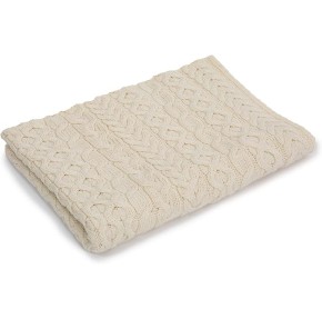 100% Merino Wool Heavy Cable Knit Blanket Throw 42" x 62" (106 X 157 cm) (Natural)