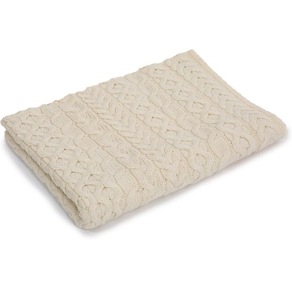 100% Merino Wool Heavy Cable Knit Blanket Throw 42" x 62" (106 X 157 cm) (Natural)
