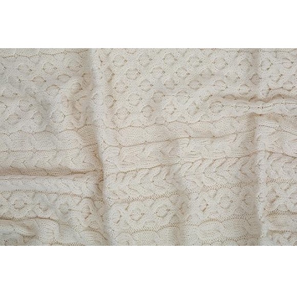 100% Merino Wool Heavy Cable Knit Blanket Throw 42" x 62" (106 X 157 cm) (Natural)