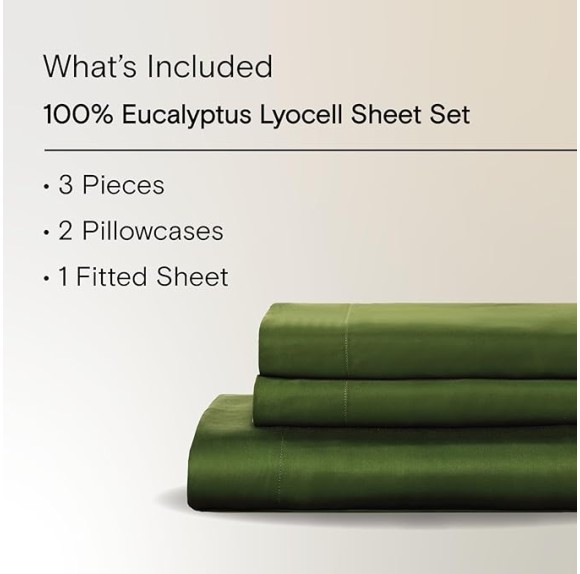 AiryWeight Tencel Sheet Set, 100% Lyocell Derived from Eucalyptus, Buttery Soft, Architectural Digest 2022 Best Cooling Sheets Winner - 3pc - 2 Pillowcases 1 Fitted (Forest, Queen)