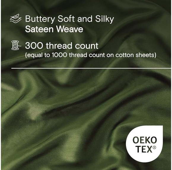 AiryWeight Tencel Sheet Set, 100% Lyocell Derived from Eucalyptus, Buttery Soft, Architectural Digest 2022 Best Cooling Sheets Winner - 3pc - 2 Pillowcases 1 Fitted (Forest, Queen)