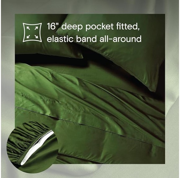 AiryWeight Tencel Sheet Set, 100% Lyocell Derived from Eucalyptus, Buttery Soft, Architectural Digest 2022 Best Cooling Sheets Winner - 3pc - 2 Pillowcases 1 Fitted (Forest, Queen)