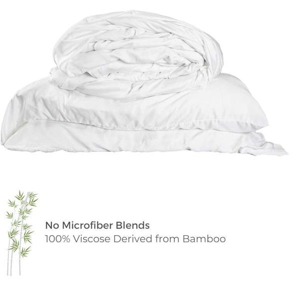 Luxurious Viscose Derived from Bamboo King Duvet Cover Set - Corner Ties - Zipper Enclosure - Wonderfully Soft - Matte White - 3pc Cover + 2 Pillowcases