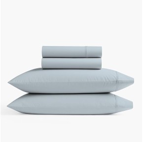 600 Thread Count Cotton Rich Queen Size Sheets Set Light Blue, Easy Care Ultra Soft & Silky Sateen Weave Deep Pocket Sheet Set (1 Flat, 1 Fitted Sheet & 2 Pillowcases), Fall Bedding Set