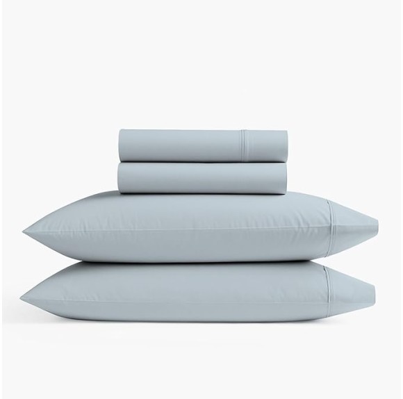 600 Thread Count Cotton Rich Queen Size Sheets Set Light Blue, Easy Care Ultra Soft & Silky Sateen Weave Deep Pocket Sheet Set (1 Flat, 1 Fitted Sheet & 2 Pillowcases), Fall Bedding Set