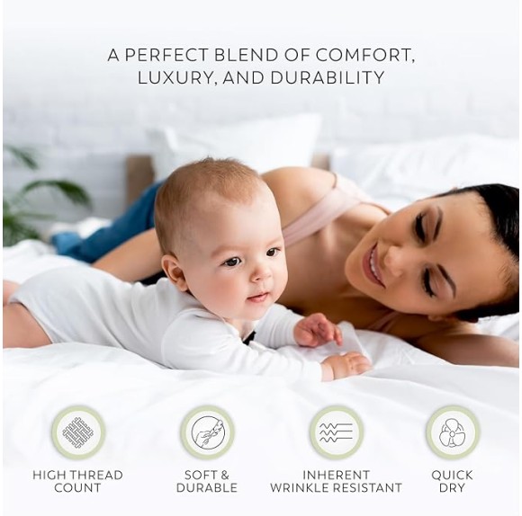 600 Thread Count Cotton Rich Queen Size Sheets Set Light Blue, Easy Care Ultra Soft & Silky Sateen Weave Deep Pocket Sheet Set (1 Flat, 1 Fitted Sheet & 2 Pillowcases), Fall Bedding Set