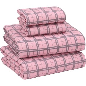 Flannel Sheets Queen Size - 100% Cotton Double Brushed Bed Sheets, Deep Pockets 16 Inches Queen Sheet Set, All Seasons Breathable & Extra Soft - Warm & Cozy, 4 Piece, Check & Bolt Pink