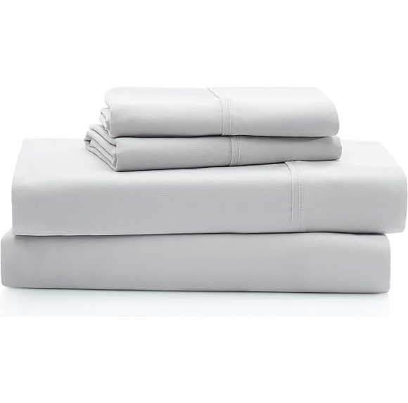 01331 Alahna King Bed Sheets and Pillowcases 4-Piece Set Sleep in Luxury Machine Washable Deep Pockets Wrinkle-Resistant Silky Cooling Technology for All-Season Comfort, King, Stone
