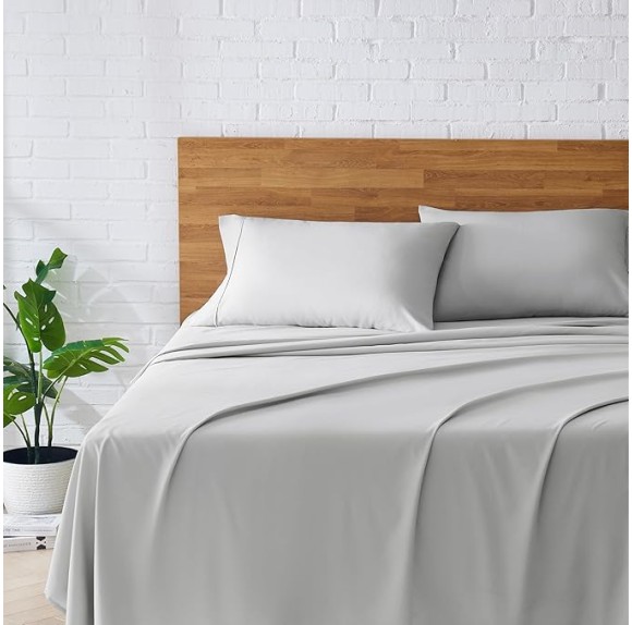 01331 Alahna King Bed Sheets and Pillowcases 4-Piece Set Sleep in Luxury Machine Washable Deep Pockets Wrinkle-Resistant Silky Cooling Technology for All-Season Comfort, King, Stone