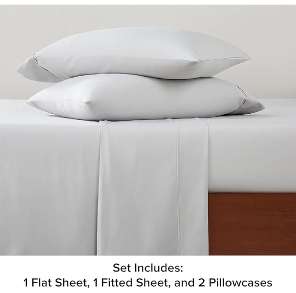 01331 Alahna King Bed Sheets and Pillowcases 4-Piece Set Sleep in Luxury Machine Washable Deep Pockets Wrinkle-Resistant Silky Cooling Technology for All-Season Comfort, King, Stone
