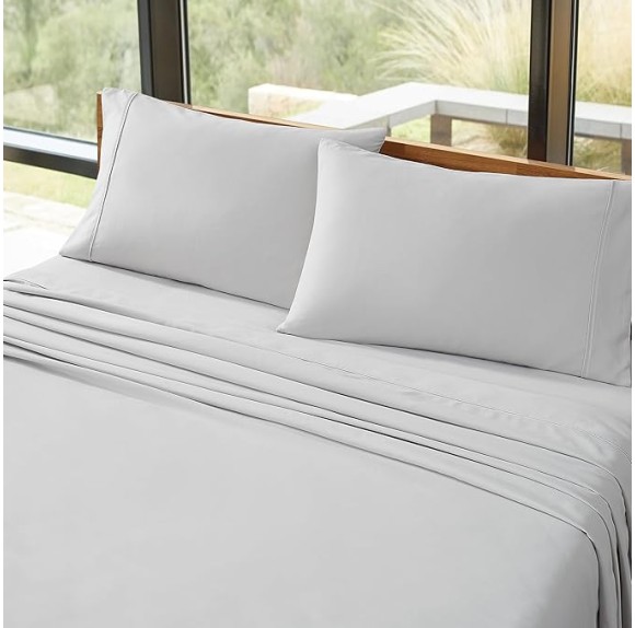 01331 Alahna King Bed Sheets and Pillowcases 4-Piece Set Sleep in Luxury Machine Washable Deep Pockets Wrinkle-Resistant Silky Cooling Technology for All-Season Comfort, King, Stone