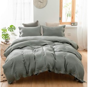 100% Linen Duvet Cover Set 2pcs with Coconut Button Closure Natural French Washed Flax Solid Color Soft Breathable Farmhouse Bedding - Cushing Green, Twin Size