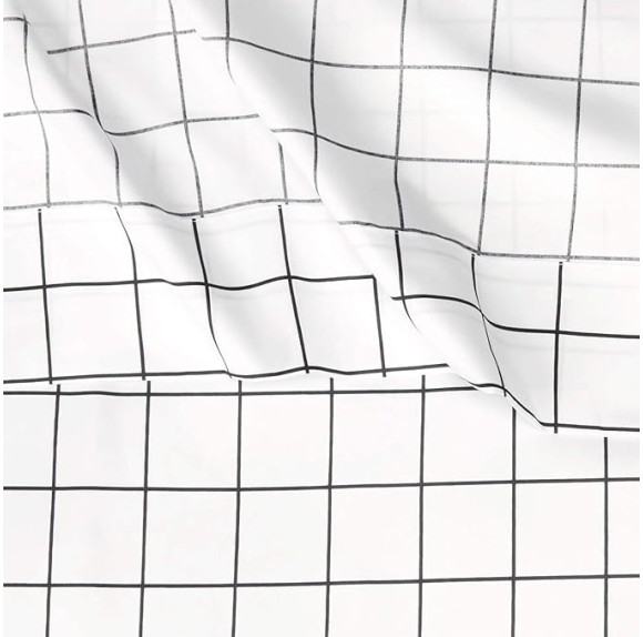 Soft Microfiber 4-Piece Bed Sheet Set with Elastic Side Pockets, Full, Black Grid, Geometric
