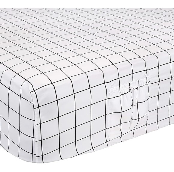 Soft Microfiber 4-Piece Bed Sheet Set with Elastic Side Pockets, Full, Black Grid, Geometric