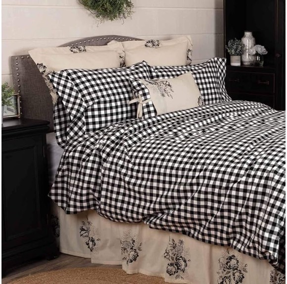 Vintage Check Black King Size Duvet Cover, 92" L x 108" W, Checked Gingham Comforter Cover, Modern Farmhouse Bedding