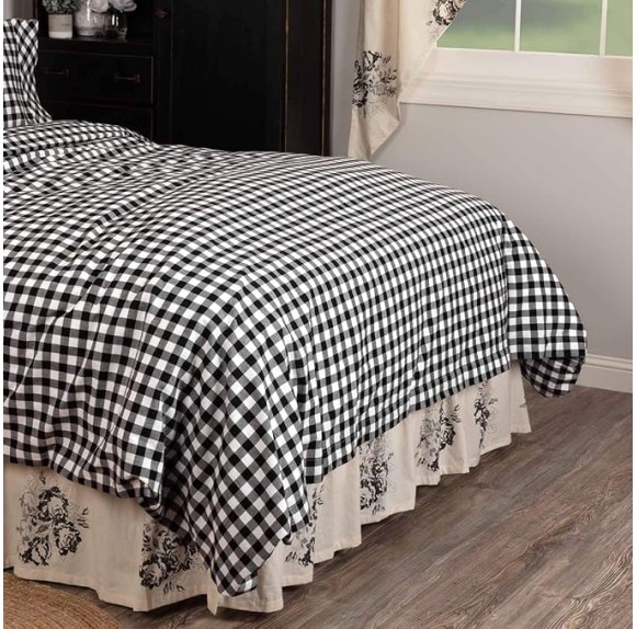 Vintage Check Black King Size Duvet Cover, 92" L x 108" W, Checked Gingham Comforter Cover, Modern Farmhouse Bedding