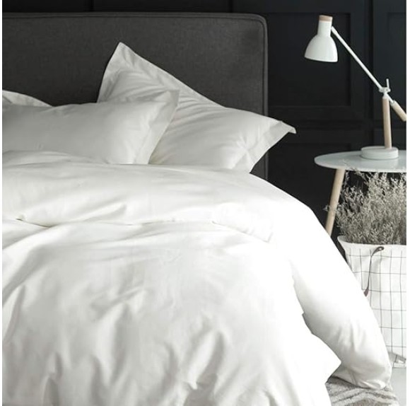 Solid Color Duvet Cover 120x98-inch Luxury Bedding Set 400 Thread Count Egyptian Cotton Long Staple Sateen Weave Breathable Silky Soft Pima Premium Quality Bed Linen (Super King, White)