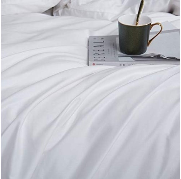 Solid Color Duvet Cover 120x98-inch Luxury Bedding Set 400 Thread Count Egyptian Cotton Long Staple Sateen Weave Breathable Silky Soft Pima Premium Quality Bed Linen (Super King, White)