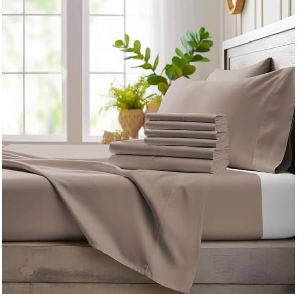6 Piece King Size Sheets Set - 100% Viscose Made from Bamboo Sheets King Size - Soft Cooling Sheets for Hot Sleepers - Breathable King Sheets Deep Pocket Fits Up to 16" Mattress - Sand