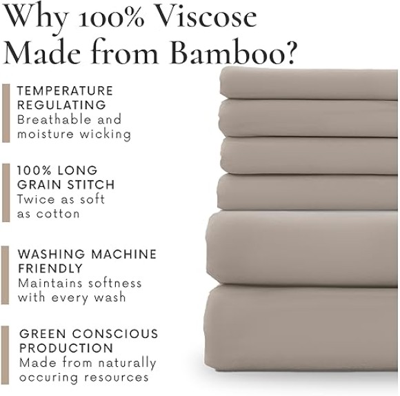 6 Piece King Size Sheets Set - 100% Viscose Made from Bamboo Sheets King Size - Soft Cooling Sheets for Hot Sleepers - Breathable King Sheets Deep Pocket Fits Up to 16" Mattress - Sand
