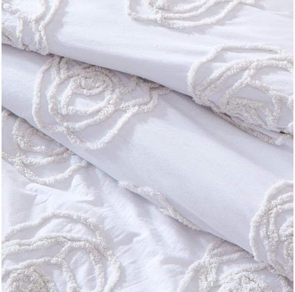 Queen Duvet Cover Set, Reversible Cotton Bedding with Matching Shams, All Season Home Decor (Rambling Rose White, Queen)