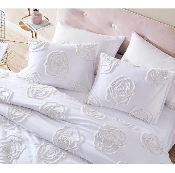 Twin Duvet Cover Set, Reversible Cotton Bedding with Matching Sham, All Season Home Decor (Rambling Rose White, Twin)