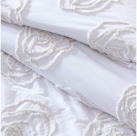 Twin Duvet Cover Set, Reversible Cotton Bedding with Matching Sham, All Season Home Decor (Rambling Rose White, Twin)
