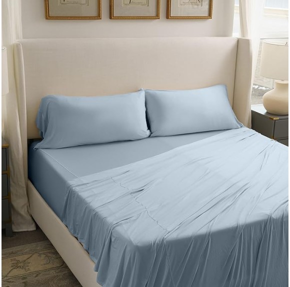 Active Comfort Sheet Set, Comfortable Cooling Sheets with 1 Flat Sheet, 1 Fitted Sheet, and 2 Standard Pillowcases, Queen, Blue Sky
