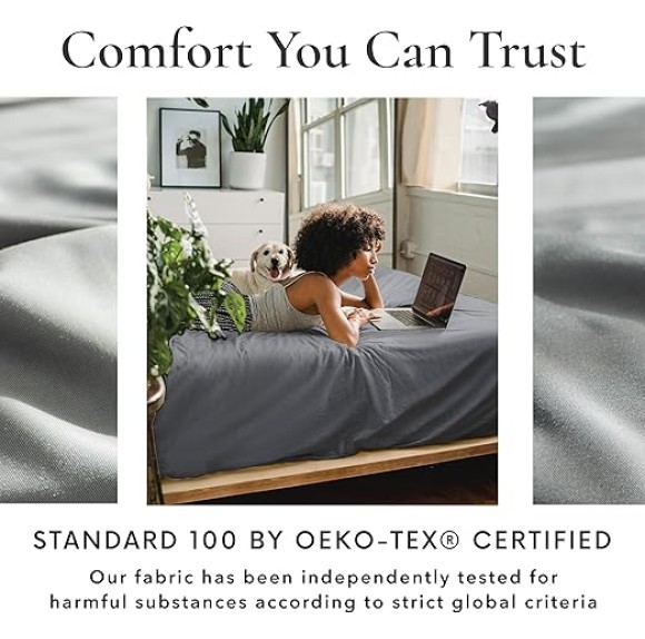 4 Piece King Size Sheets Set - 100% Viscose Made From Bamboo Sheets King Size - Soft Cooling Sheets For Hot Sleepers - Breathable King Sheets Deep Pocket Fits Up to 16" Mattress - Dark Grey
