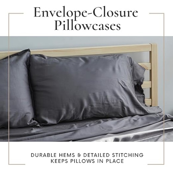 4 Piece King Size Sheets Set - 100% Viscose Made From Bamboo Sheets King Size - Soft Cooling Sheets For Hot Sleepers - Breathable King Sheets Deep Pocket Fits Up to 16" Mattress - Dark Grey
