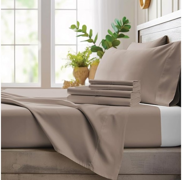 4 Piece Queen Sheet Set - 100% Viscose Made from Bamboo Sheets Queen Size Bed Set - Ultra Soft Cooling Sheets for Hot Sleepers - Breathable Queen Sheets Fits Up to 16'' Deep Pocket - Sand