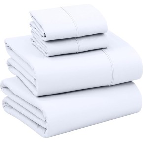 100% Cotton Sheets - Crispy Cooling Percale Sheets for Queen Size Bed, Breathable & Durable Queen Sheet Set, 16 Inches Deep Pocket Bed Sheets, Briliant White, 4 Pieces