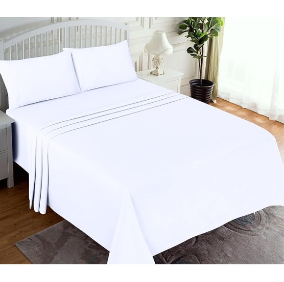 100% Cotton Sheets - Crispy Cooling Percale Sheets for Queen Size Bed, Breathable & Durable Queen Sheet Set, 16 Inches Deep Pocket Bed Sheets, Briliant White, 4 Pieces