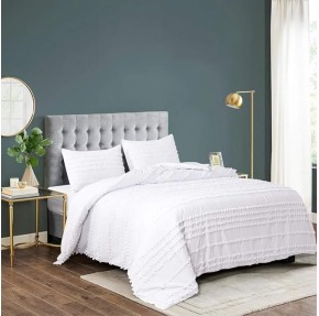 3 Piece Casual 100% Cotton Clipped Dot Jacquard Duvet Cover King Size Set, Luxury Super Soft Farmhouse Bedding Set, Glam Exceptional Warmth Textural Aesthetic Button Closure White Duvet Cover Set