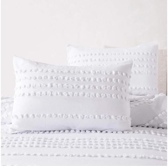 3 Piece Casual 100% Cotton Clipped Dot Jacquard Duvet Cover King Size Set, Luxury Super Soft Farmhouse Bedding Set, Glam Exceptional Warmth Textural Aesthetic Button Closure White Duvet Cover Set