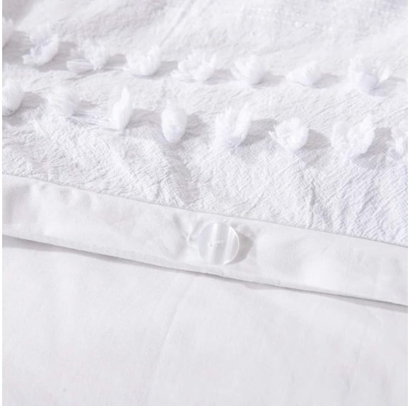 3 Piece Casual 100% Cotton Clipped Dot Jacquard Duvet Cover King Size Set, Luxury Super Soft Farmhouse Bedding Set, Glam Exceptional Warmth Textural Aesthetic Button Closure White Duvet Cover Set