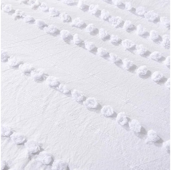3 Piece Casual 100% Cotton Clipped Dot Jacquard Duvet Cover King Size Set, Luxury Super Soft Farmhouse Bedding Set, Glam Exceptional Warmth Textural Aesthetic Button Closure White Duvet Cover Set