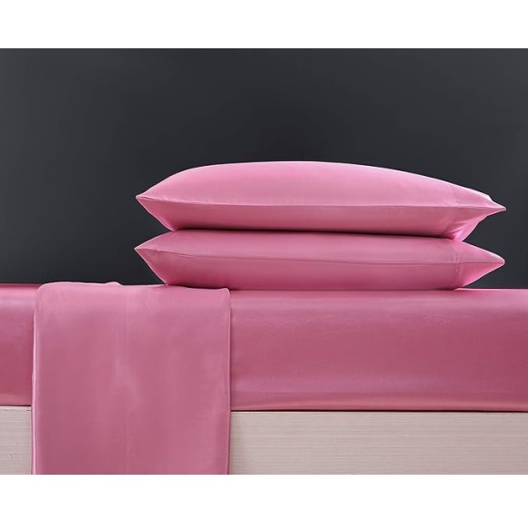 Twin Sheets, Luxurious Satin Bedding Set, Smooth & Silky Home Decor (Pink, Twin)