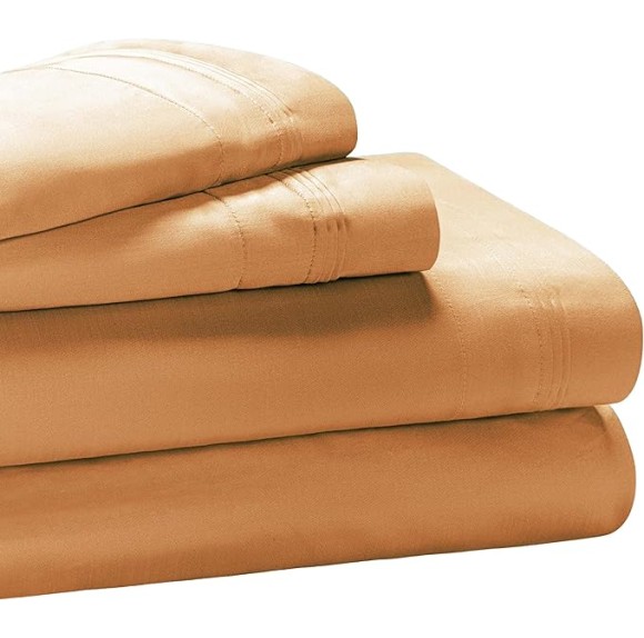 Egyptian Cotton, 650 Thread Count Solid, Deep Pocket Sheet Set, California King, Maple Sugar, 4-Piece Set