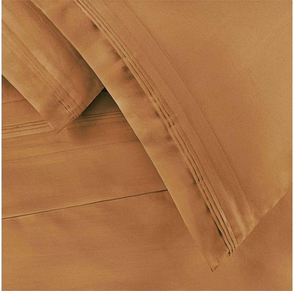 Egyptian Cotton, 650 Thread Count Solid, Deep Pocket Sheet Set, California King, Maple Sugar, 4-Piece Set