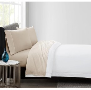 400 TC King 4 Piece Sheet and Pillowcase Set - Percale Cotton Collection - Khaki