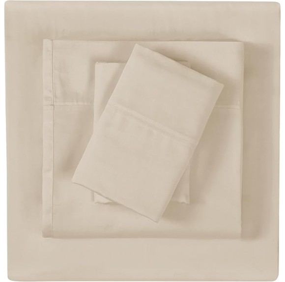 400 TC King 4 Piece Sheet and Pillowcase Set - Percale Cotton Collection - Khaki