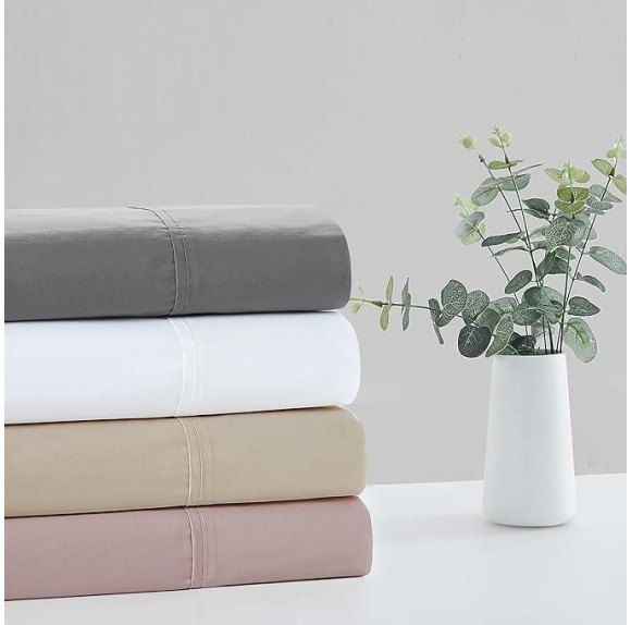 400 TC King 4 Piece Sheet and Pillowcase Set - Percale Cotton Collection - Khaki