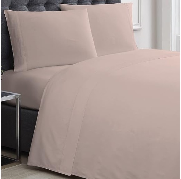 310 TC King 4 Piece Sheet and Pillowcase Set - Solid Sateen Collection - Blush