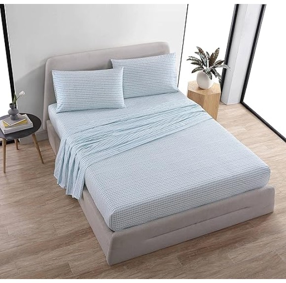 Queen Sheets, Cotton Percale Bedding Set, Crisp & Cool Home Decor (Pikkun Rasymatto, Queen)