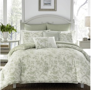 Home - Queen Duvet Cover Set, Reversible Cotton Bedding, Includes Matching Shams with Bonus Euro Shams & Throw Pillows (Natalie Green, Queen)