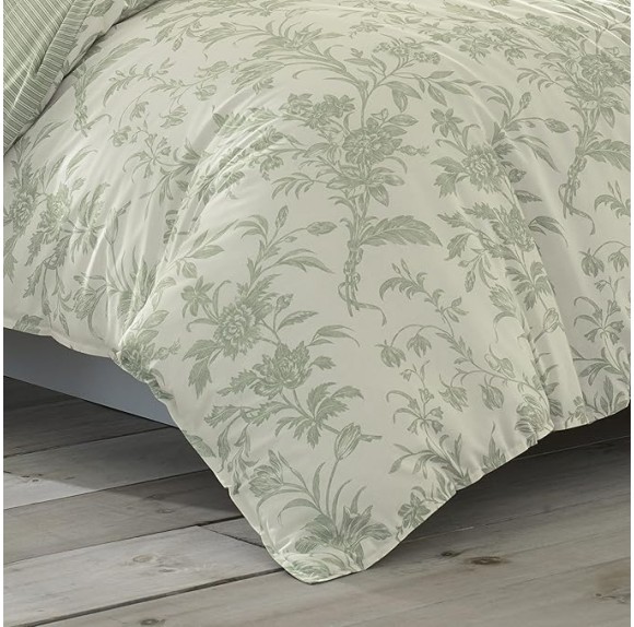 Home - Queen Duvet Cover Set, Reversible Cotton Bedding, Includes Matching Shams with Bonus Euro Shams & Throw Pillows (Natalie Green, Queen)