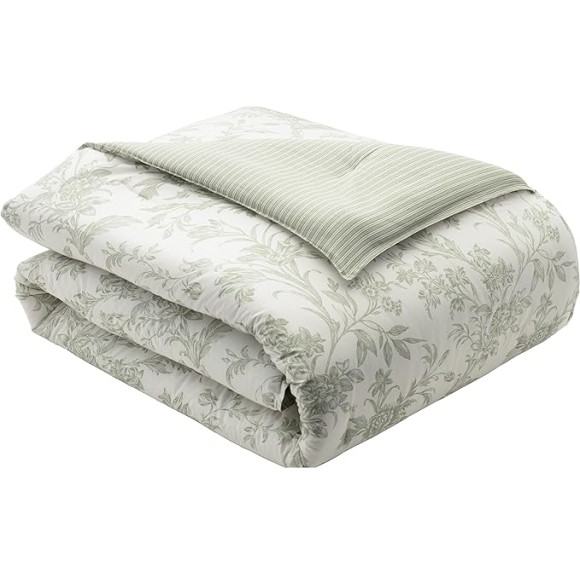 Home - Queen Duvet Cover Set, Reversible Cotton Bedding, Includes Matching Shams with Bonus Euro Shams & Throw Pillows (Natalie Green, Queen)