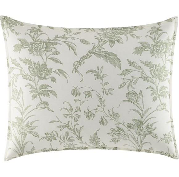 Home - Queen Duvet Cover Set, Reversible Cotton Bedding, Includes Matching Shams with Bonus Euro Shams & Throw Pillows (Natalie Green, Queen)